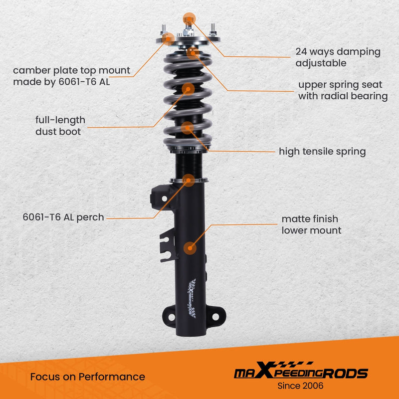 Maxpeedingrods T7 24-Level Rebound Damping Adj. Coilovers Kit Compatible for BMW 3 Series E36