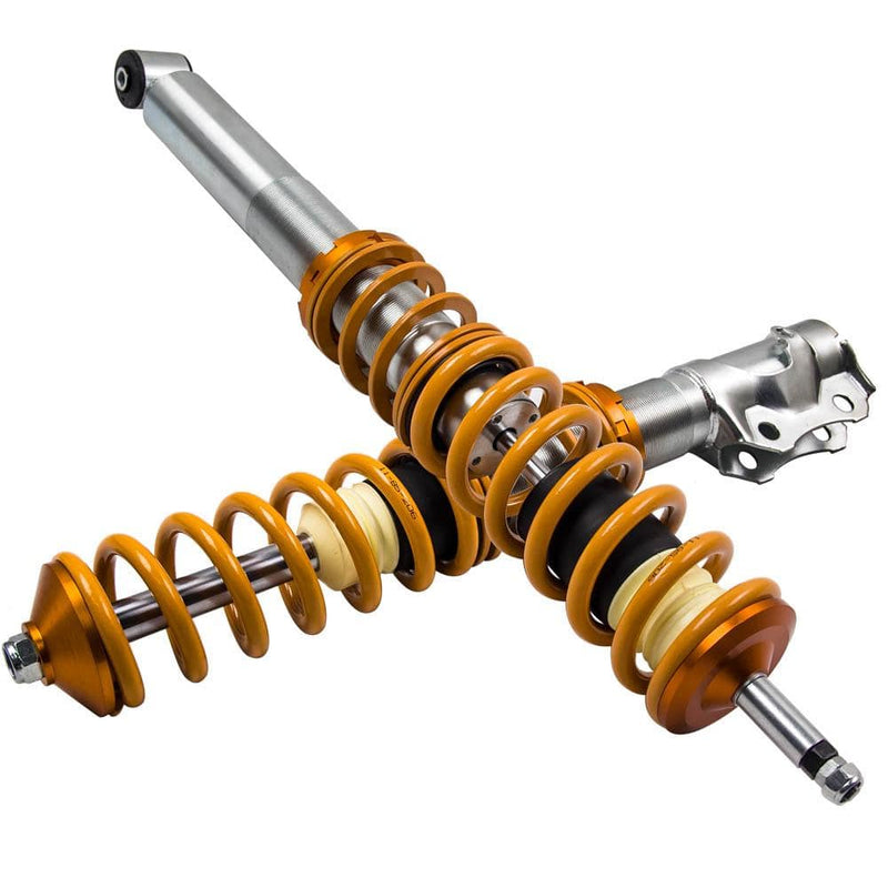 maXpeedingrods Coilovers Adjustable Height for VW Golf IV/New Beetle for  Seat Leon 1996-2010, Suspension Coil Struts, Gold Amortiguador with  Twin-tube